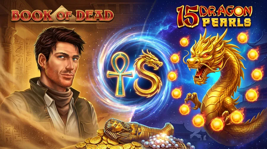 book-of-dead vs 15-dragon-pearls Comparison Banner