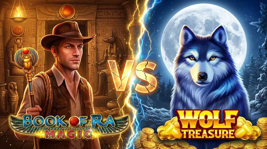 book-of-ra-magic vs wolf-treasure Comparison Banner