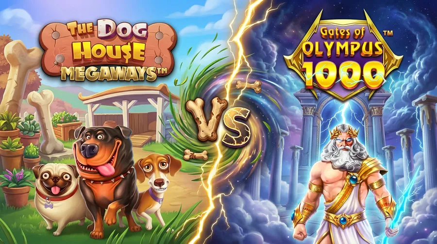 the-dog-house-megaways vs gates-of-olympus-1000 Comparison Banner